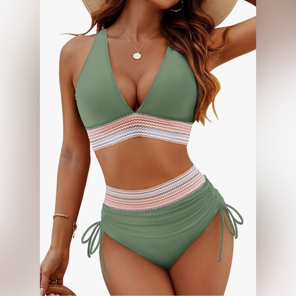 Blooming Jelly High Waisted Tummy Control Bikini Color Block Two Piece Swimsuit